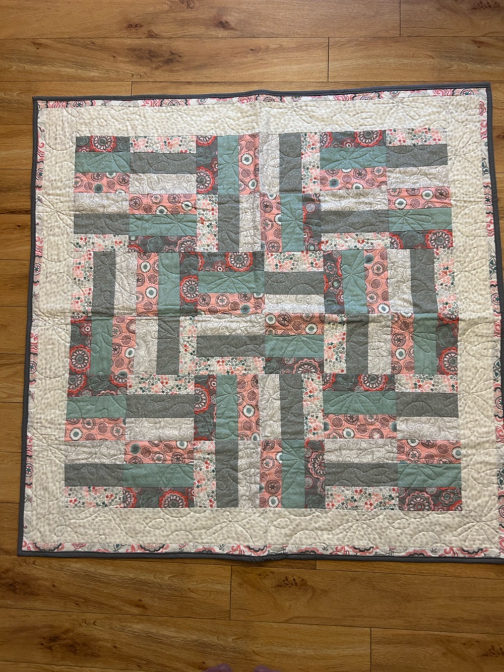 Pink and Gray Handmade Baby Quilt